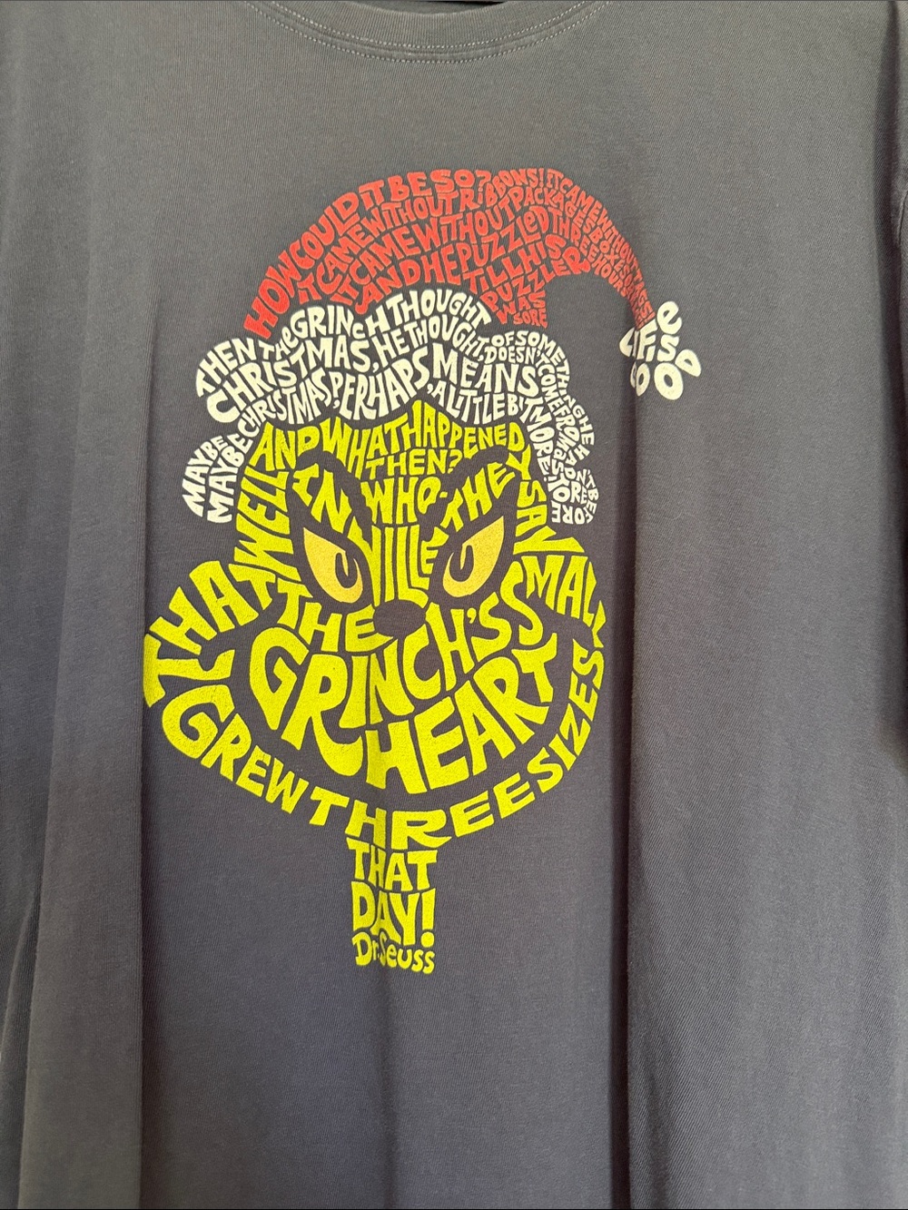 Life Is Good Men's Gray Grinch Graphic Tee with Red Hat and Yellow Face - Picture 3 of 4